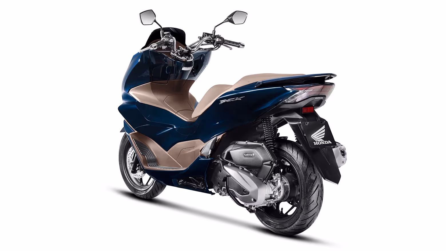 PCX azul vista lateral traseira esquerda